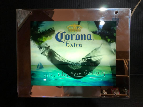 2006 CORONA EXTRA MILES AWAY FROM THE ORDINARY MIRRORED BEER SIGN  (WORKS!)