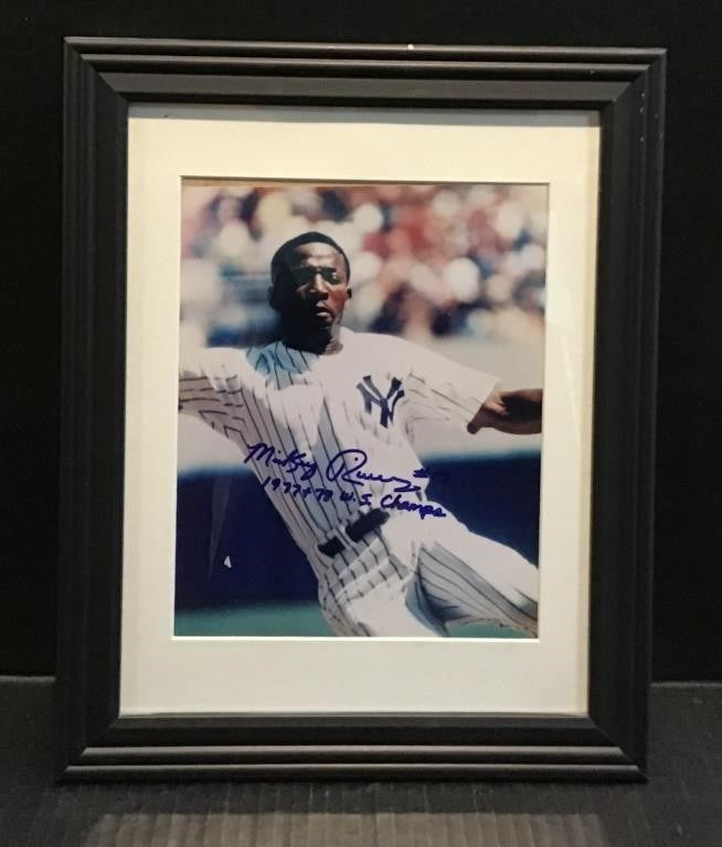 AUTOGRAPHED PICTURE OF NEW YORK YANKEES MICKEY RIVERS (MATTED AND FRAMED)