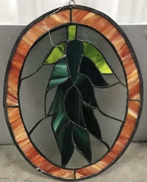 GREEN CHILI PEPPER BUNCH STAINED GLASS WINDOW