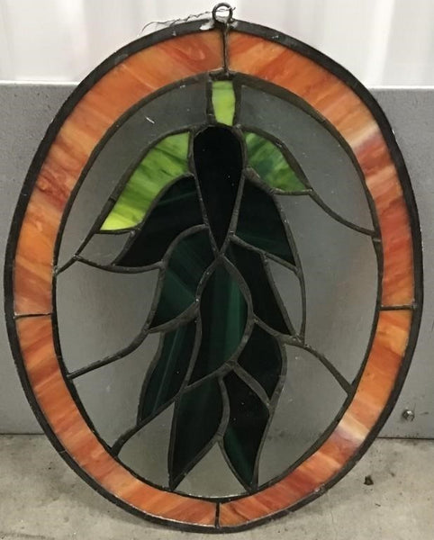 GREEN CHILI PEPPER BUNCH STAINED GLASS WINDOW