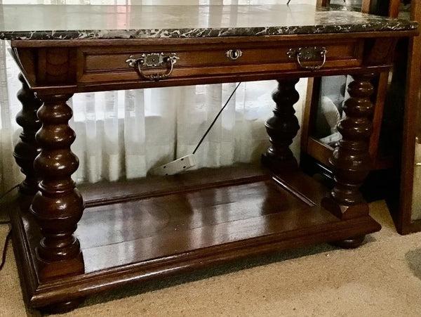 BEAUTIFUL ANTIQUE MARBLE TOP ENTRY TABLE WITH DRAWER