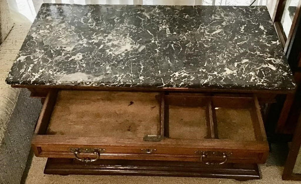 BEAUTIFUL ANTIQUE MARBLE TOP ENTRY TABLE WITH DRAWER
