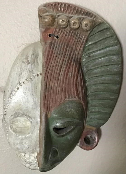 VINTAGE HAND PAINTED POTTERY TRIBAL MASK