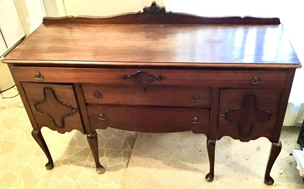 ANTIQUE WOOD BUFFET WITH CABRIOLE LEGS