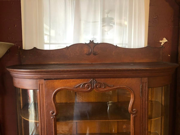 ANTIQUE CURVED GLASS CHINA DISPLAY CABINET