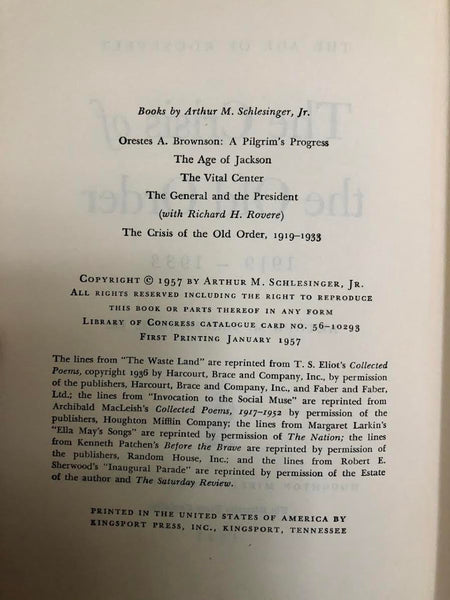 1957 THE CRISIS OF THE OLD ORDER BY ARTHUR M. SCHLESINGER, JR.