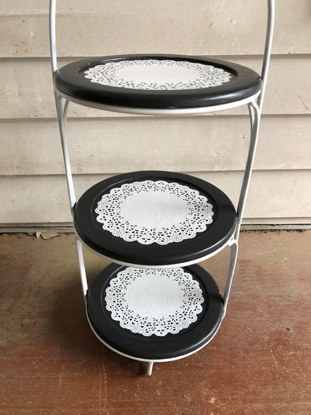 VERY NICE 3-TIER METAL AND WOOD PIE STAND