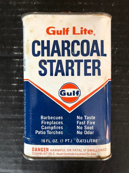 VINTAGE GULF OIL GULF LITE CHARCOAL STARTER 1 PINT EMPTY METAL CAN