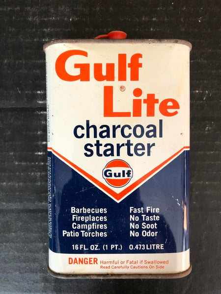VINTAGE GULF OIL GULF LITE CHARCOAL STARTER 1 PINT EMPTY METAL CAN