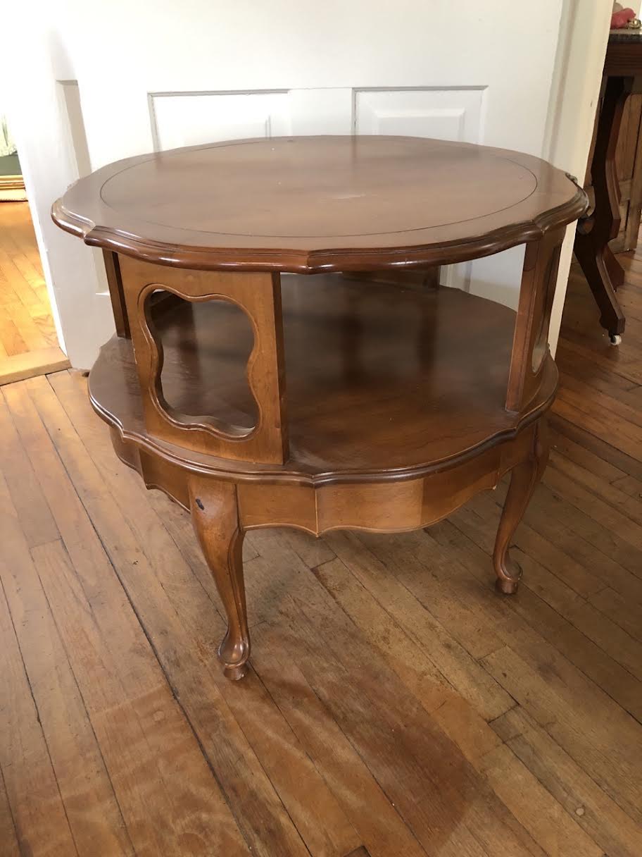 VERY NICE ETHAN ALLEN (?) WOOD ROUND END TABLE