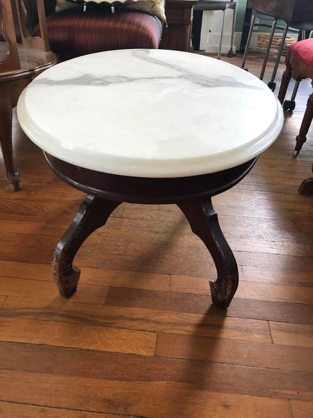 ANTIQUE WHITE OVAL MARBLE TOP COFFEE TABLE