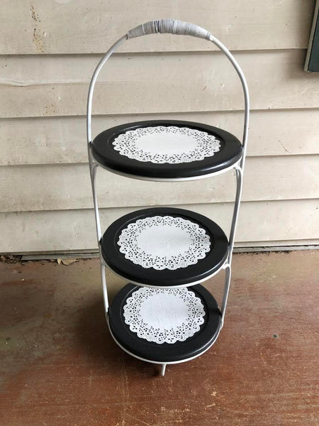 VERY NICE 3-TIER METAL AND WOOD PIE STAND