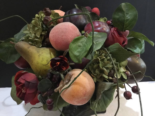 Decorative Fruit and Flowers Arrangement in Pedestal Bowl
