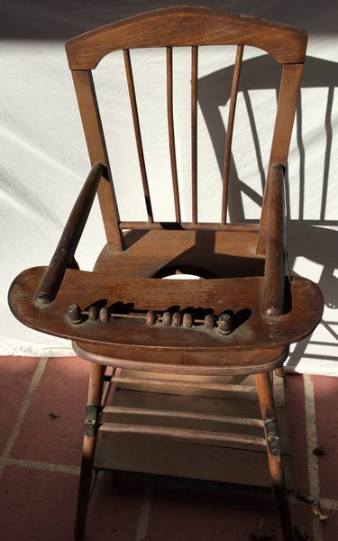 Antique Wooden High Chair Potty Chair with Folding Legs