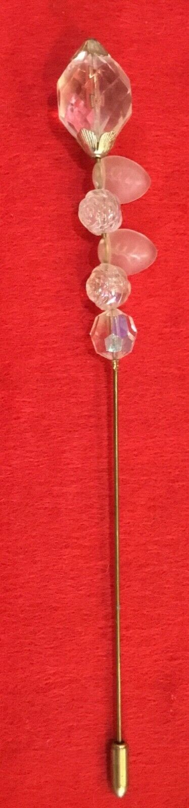 Victorian Hat Pin 6” With Clear Bauble and Leaf Shaped Beads