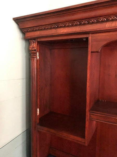 LARGE HEAVY WOOD OFFICE DESK AND HUTCH