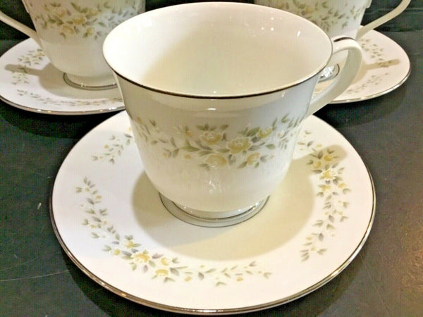 Set of (4) Crown Victoria China Carolyn Footed Cups and Saucers