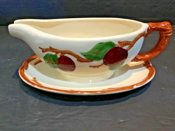Franciscan Apple Pattern Gravy Boat with Attached Under Plate, USA