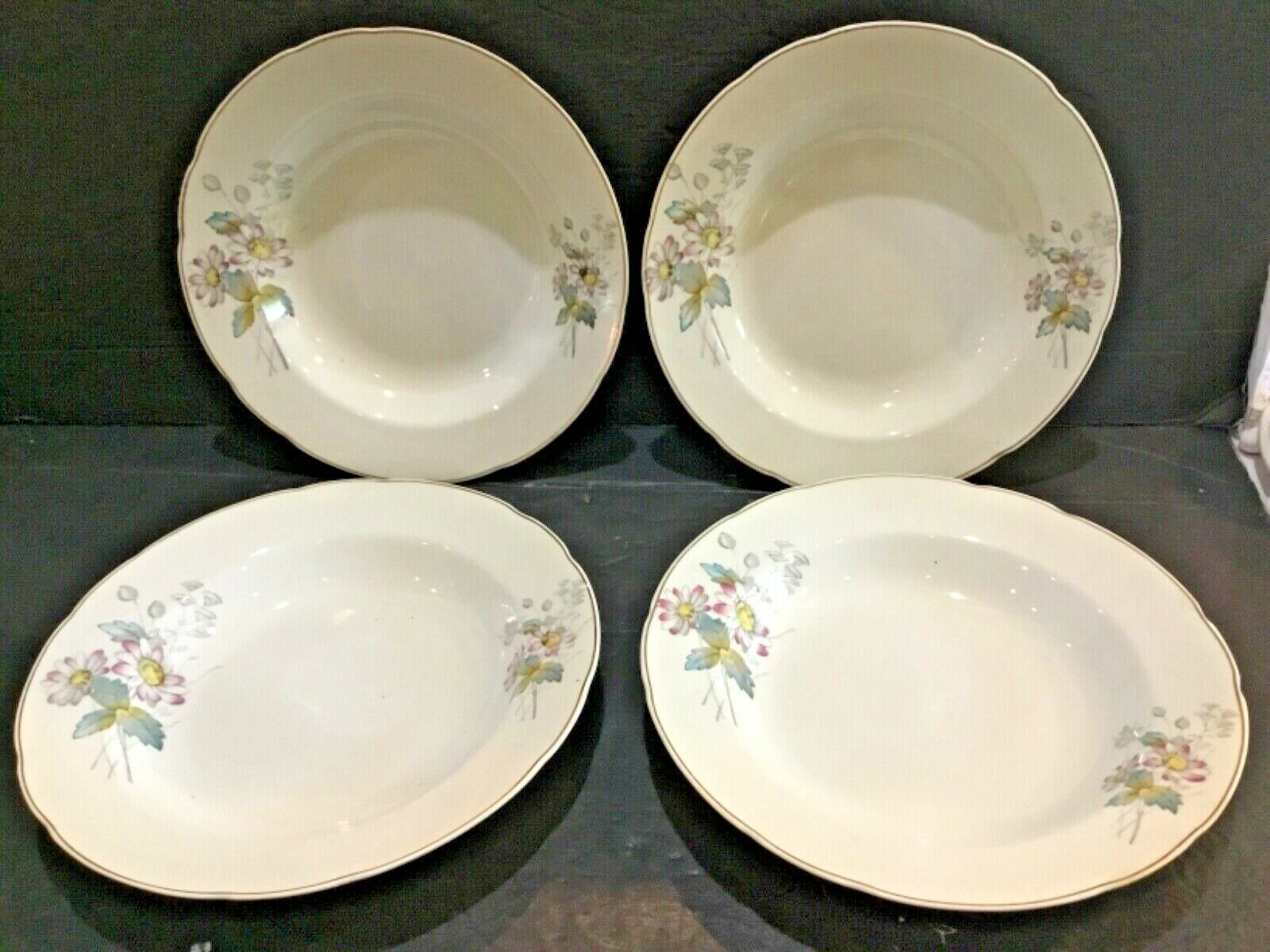 SET OF (4) ANTIQUE T & R BOOTE IRONSTONE DAISY PATTERN RIMMED SOUP BOWLS (ENGLAND)