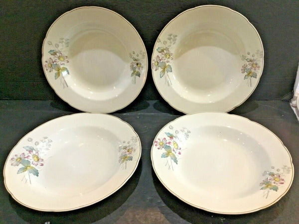 SET OF (4) ANTIQUE T & R BOOTE IRONSTONE DAISY PATTERN RIMMED SOUP BOWLS (ENGLAND)