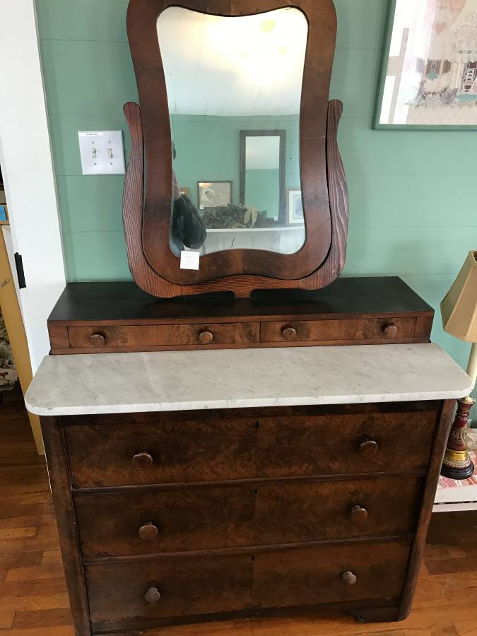 Antique Marble Top Dresser and Mirror