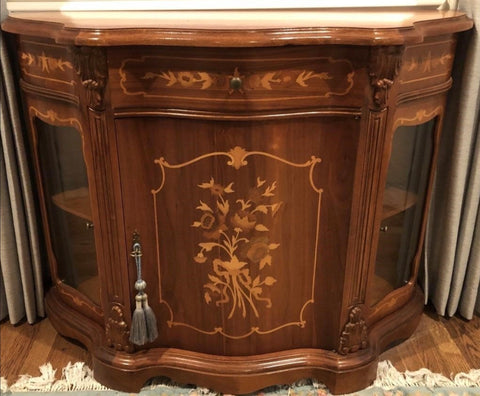 Beautiful Inlay Wood Mahogany Crescent Demilune Entry Cabinet Table