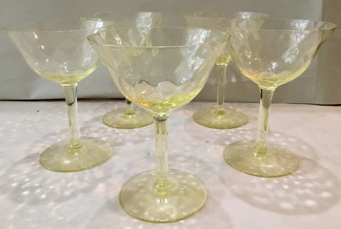 Set Of (5) Yellow Depression Stemmed Sherbet Champagne Glasses