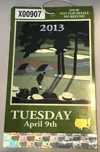 2013, Tuesday, Augusta, GA Masters Golf Pass X00907