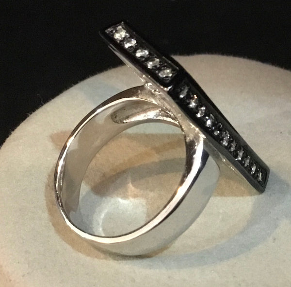 Laser Cut Diamonds Set In .925 Sterling Silver Ring Size 7