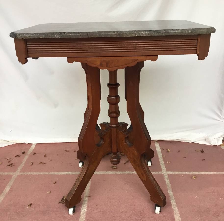 ANTIQUE MARBLE TOP TABLE ON MAHOGANY VICTORIAN STYLE BASE