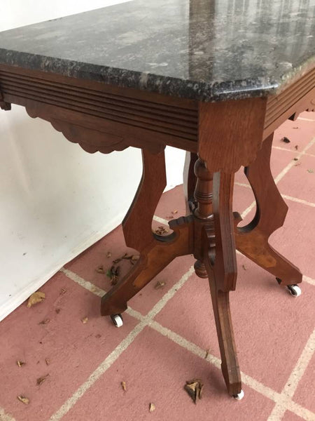 ANTIQUE MARBLE TOP TABLE ON MAHOGANY VICTORIAN STYLE BASE
