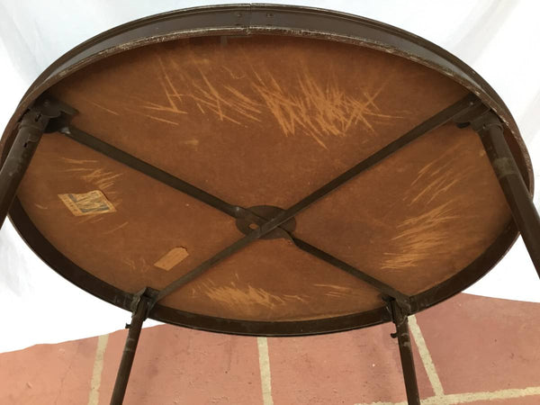 Vintage Round Metal Game Table With Folding Legs