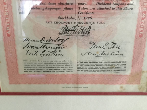 1928 Kreuger and Toll Certificate Stamp Debentuers