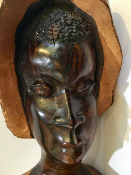 Hand Carved Wooden African Bust Sculpture