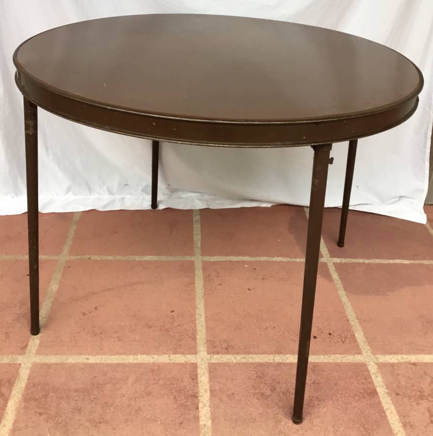 Vintage Round Metal Game Table With Folding Legs