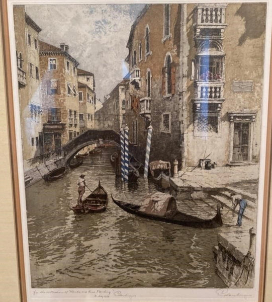 Eidenberger’s Colorized Etching Of Venice, Canal Venedig, Kanalbrucke, Italy