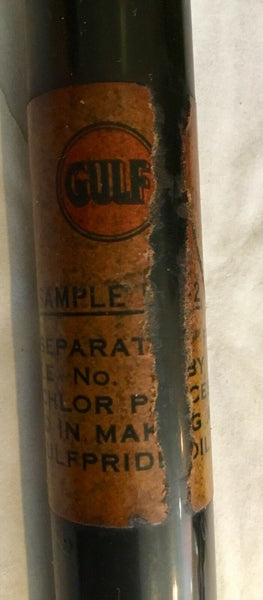 Extremely Rare Gulf Oil Old Logo Sample Tubes Containing Oil Mixtures In Leather Holder