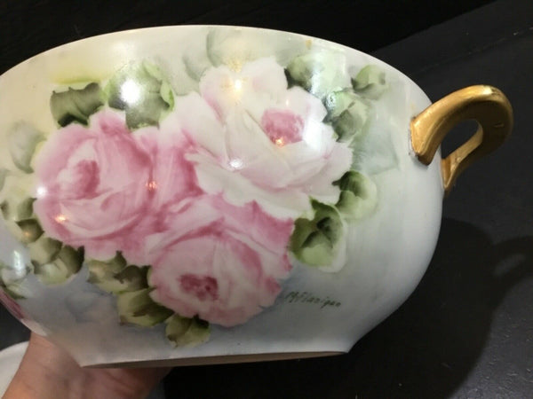 Holiday Floral Porcelain Hand Painted Casserole Serving Bowl with Lid