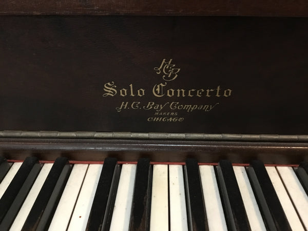 1923 H C Bay Co. Upright Walnut Player Piano (Serial #1594) w/ Bench