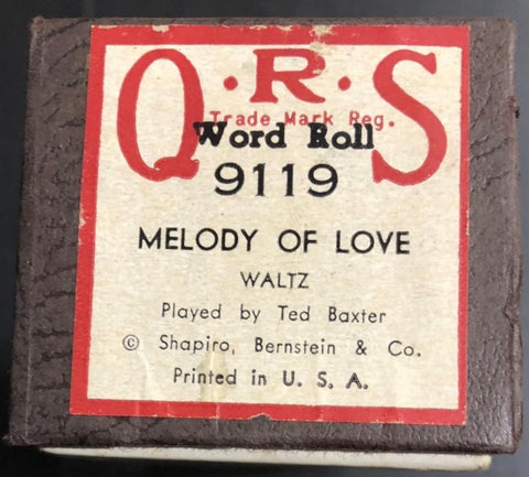 Vintage QRS Player Piano Roll “Melody of Love” 9119 With Original Box