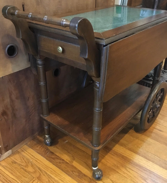 VICTORIAN MARBLE TOP TEA SERVING CART WITH DROP LEAVES