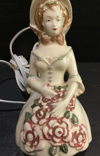 Set of (2) Porcelain Lady Victorian Woman Electric Boudoir Table Lamps