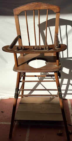 Antique Wooden High Chair Potty Chair with Folding Legs