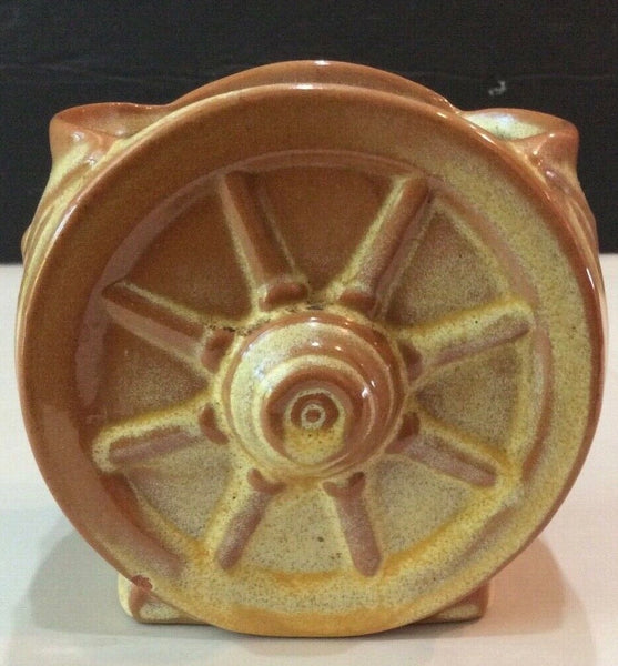 Frankoma Pottery 4" Yellow Brown Wagon Wheel Sugar Bowl