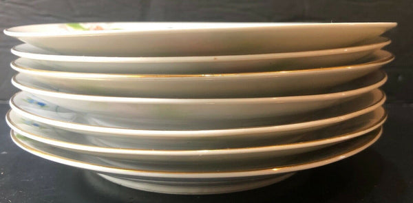 SET OF (7) NORITAKE HAND PAINTED NIPPON 6.75” BREAD PLATES WITH PINK & BLUE FLOWERS