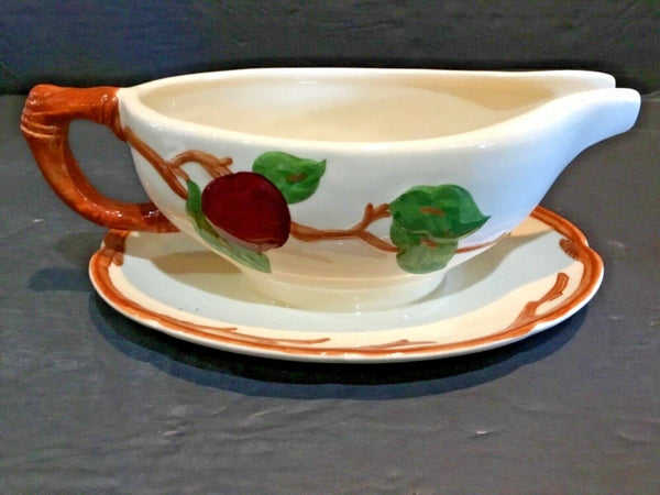 Franciscan Apple Pattern Gravy Boat with Attached Under Plate, USA