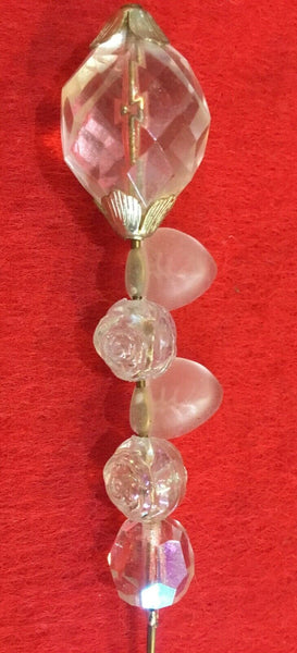 Victorian Hat Pin 6” With Clear Bauble and Leaf Shaped Beads