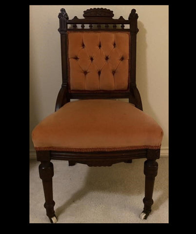 Vintage East Lake Chair w/Rose Upholstery on Casters
