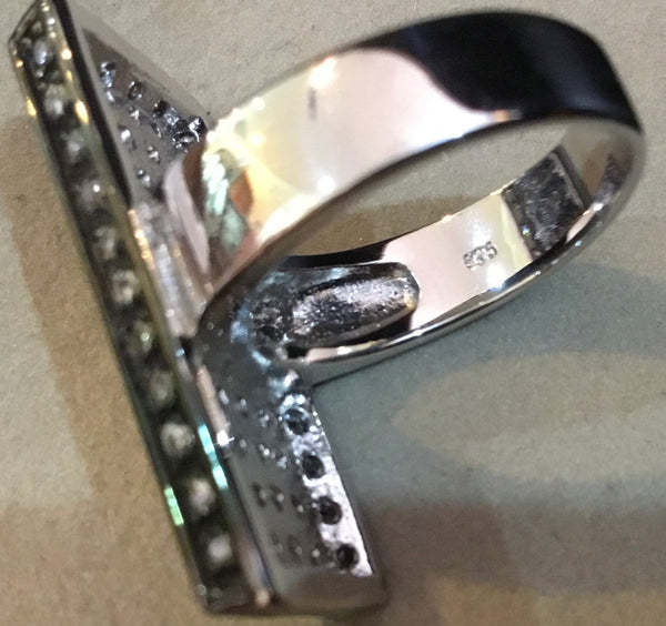 Laser Cut Diamonds Set In .925 Sterling Silver Ring Size 7