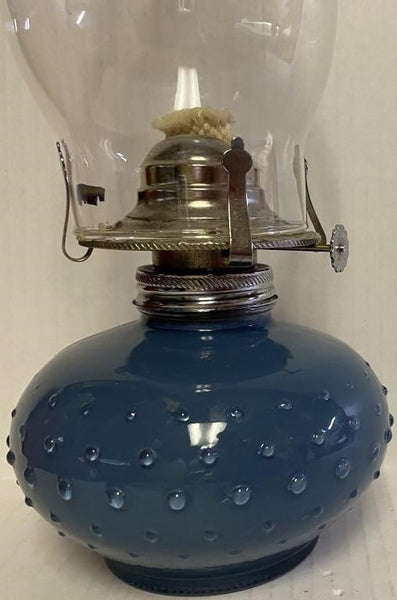 VINTAGE BLUE OPAQUE HOBNAIL ALADDIN OIL LAMP 14.5"